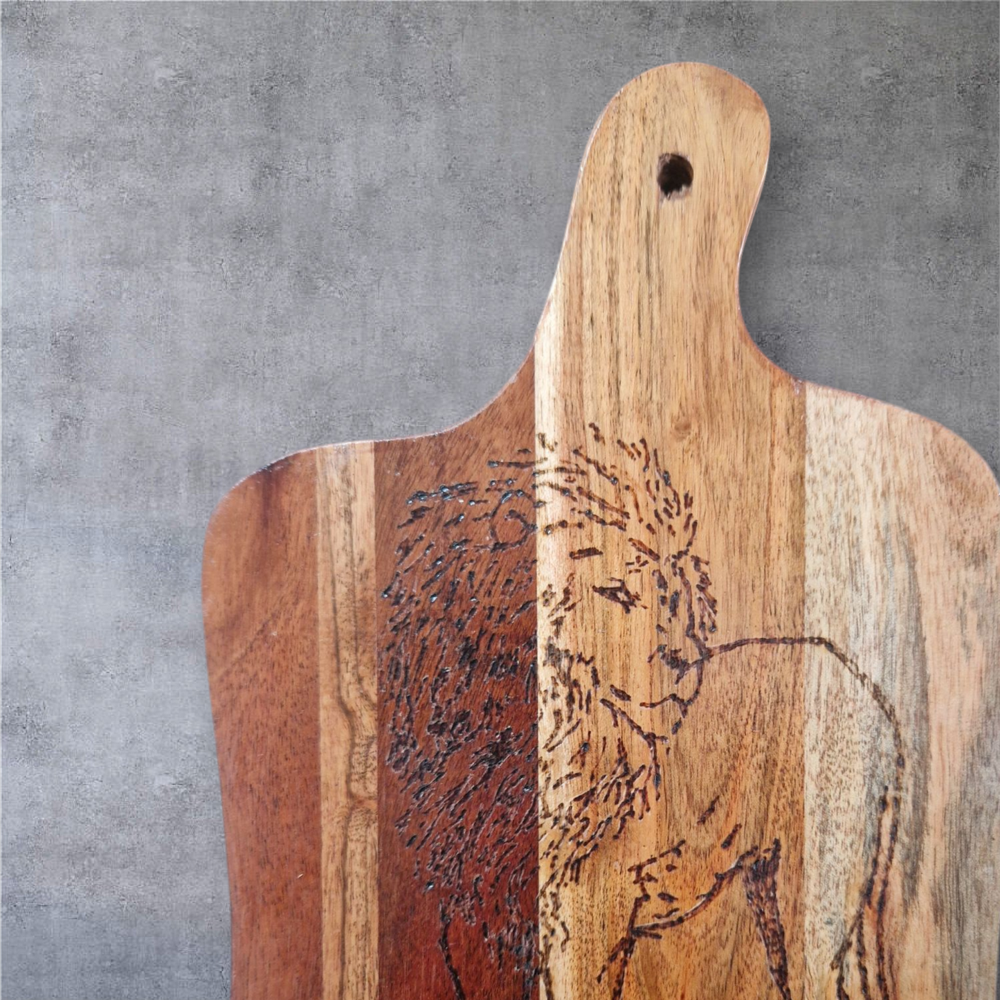 Handburned Wooden Lion Cheese board