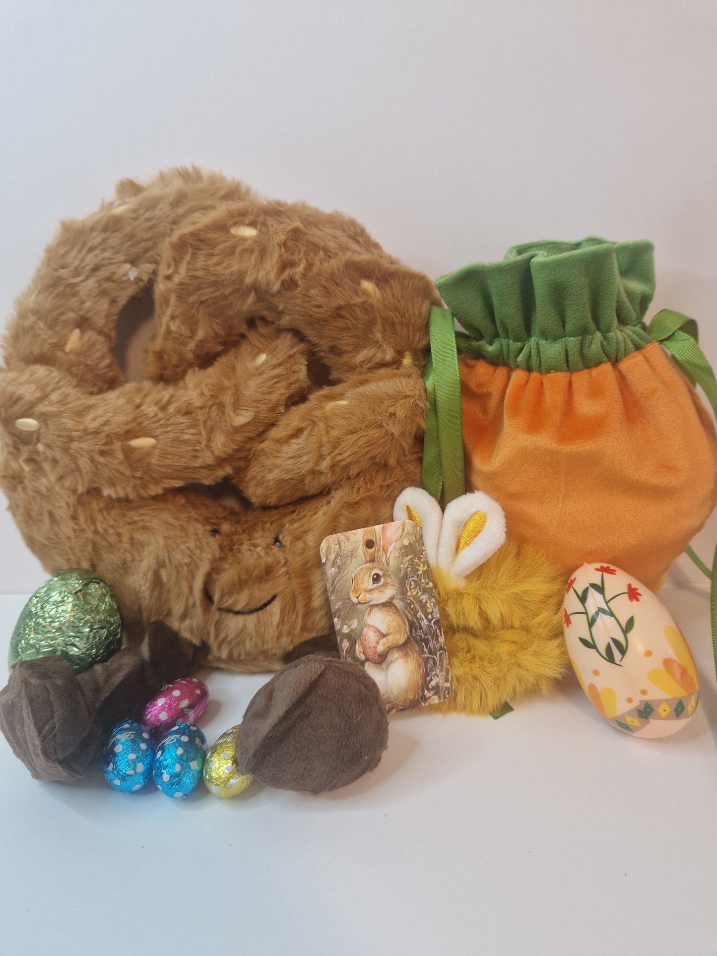 Soft Plushy pretzel with personalised carrot treat bag