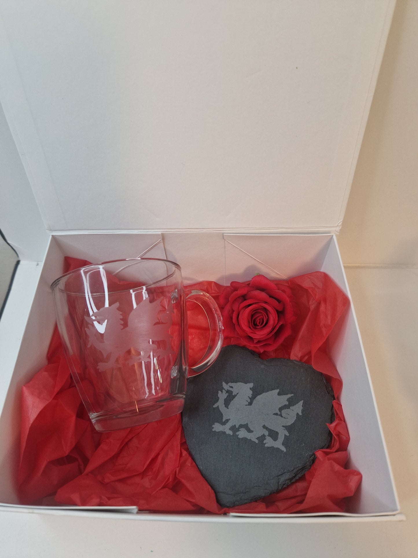Welsh glass coffee mug and slate coaster gift box