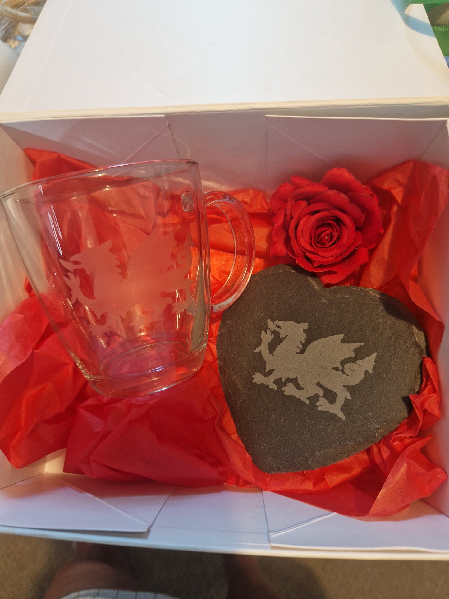 Welsh glass coffee mug and slate coaster gift box