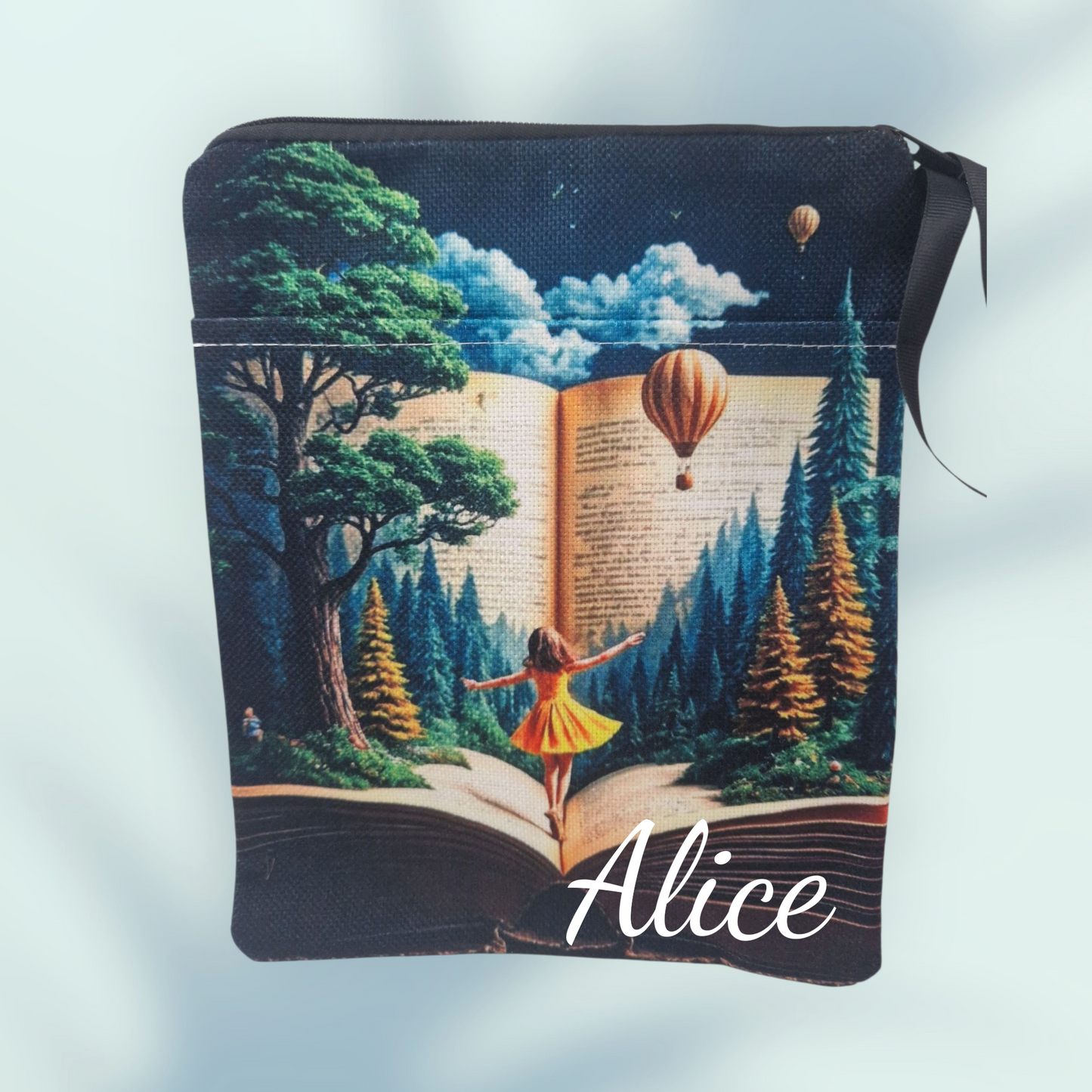 Personalised Fabric book bag with wrist strap