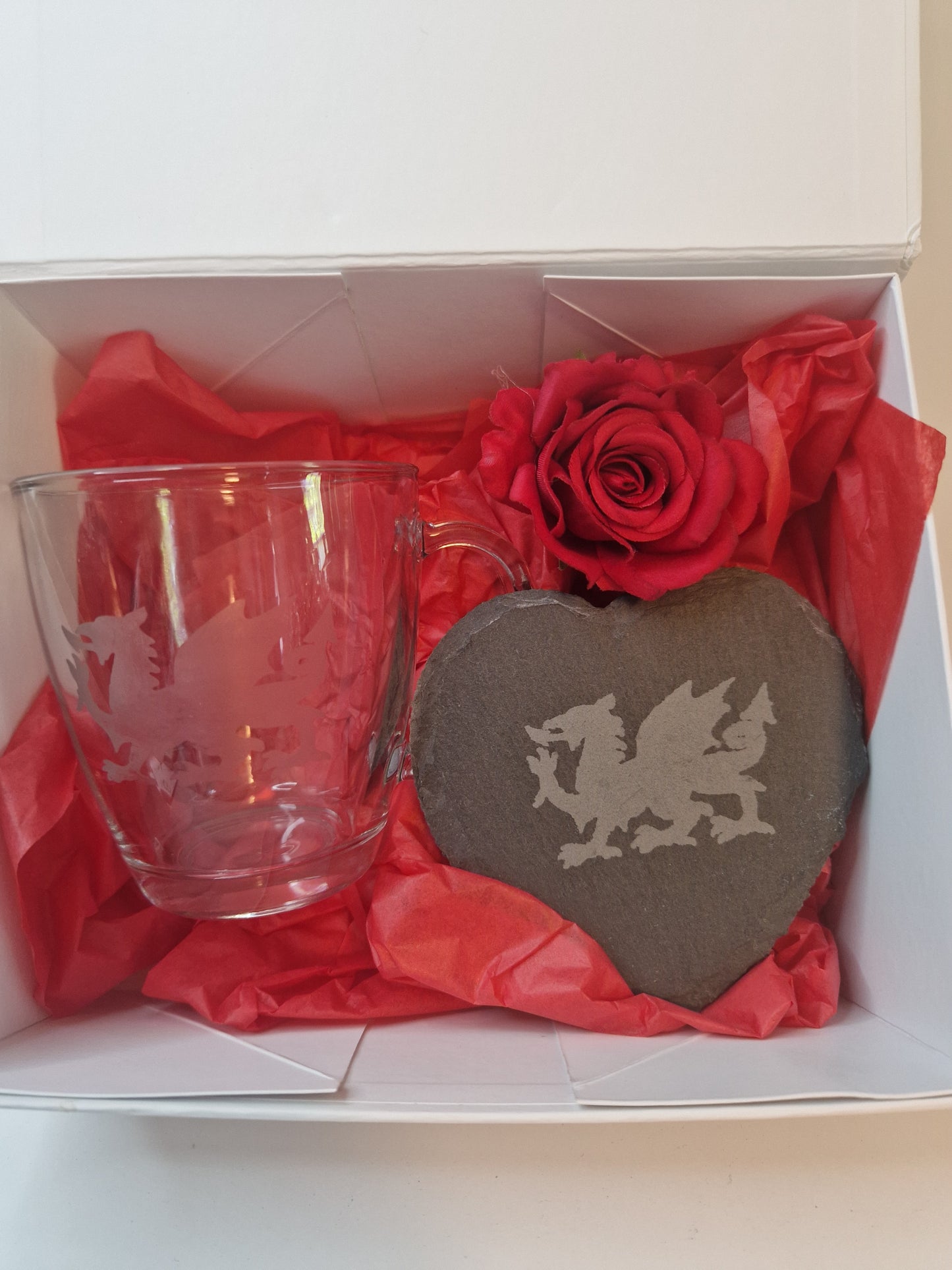 Welsh glass coffee mug and slate coaster gift box