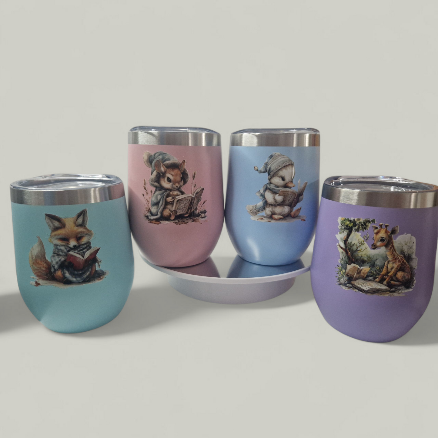 Soft Pastel Travel Mug- reading friends design