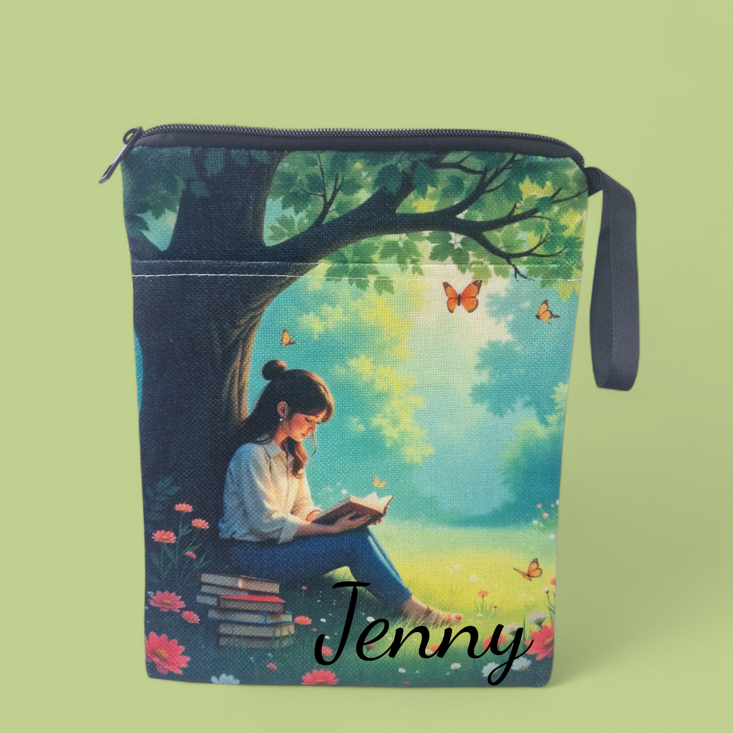 Personalised Fabric book bag with wrist strap