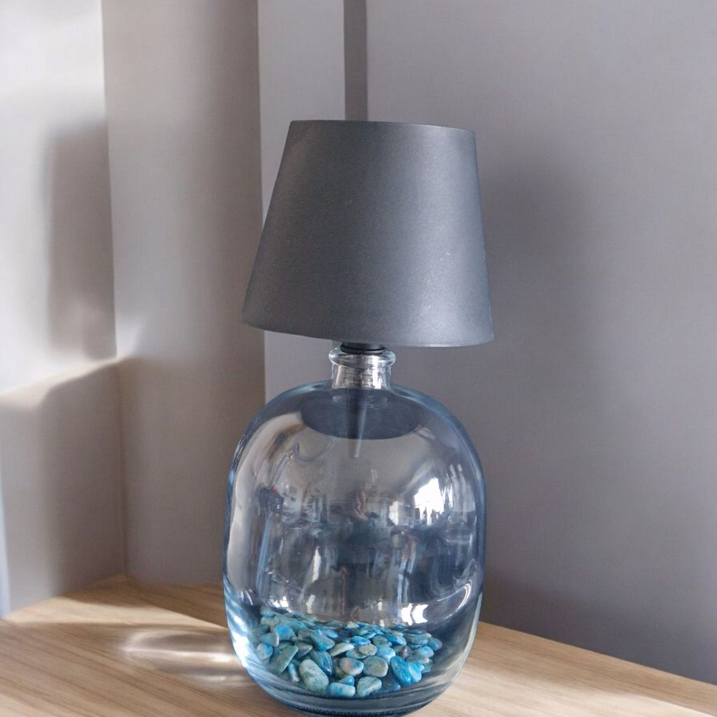 Glass bottle lamp with rechargeable black lamp shade