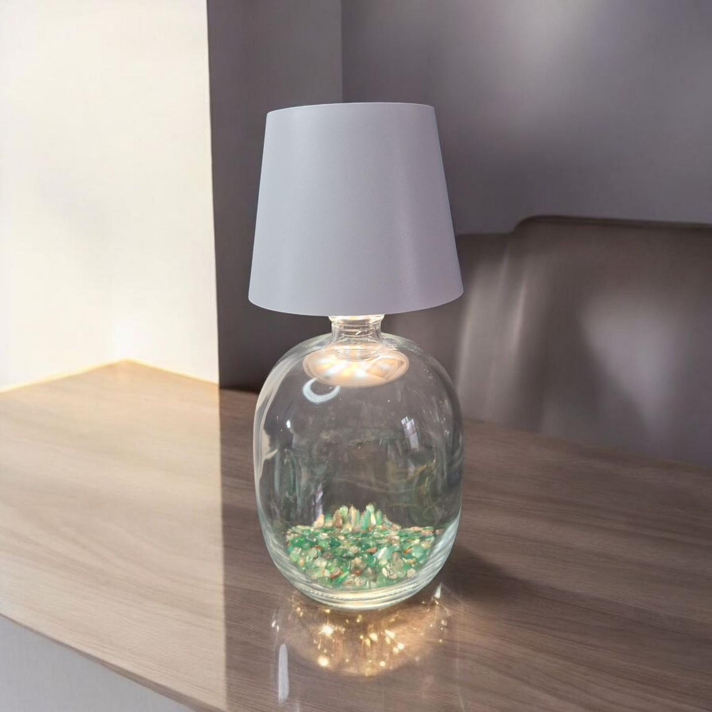Glass bottle lamp with rechargeable lamp shade