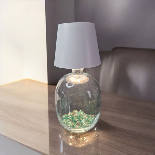 Glass bottle lamp with rechargeable lamp shade