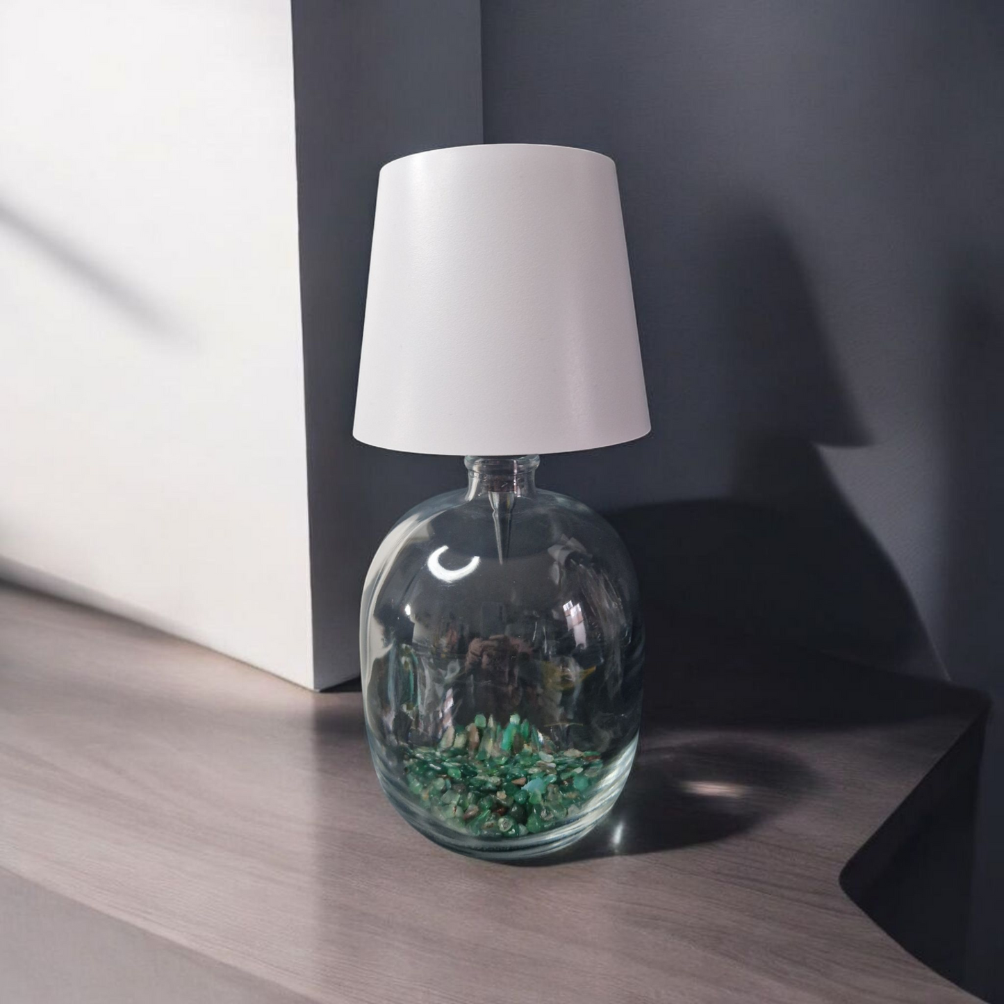 Glass bottle lamp with rechargeable lamp shade