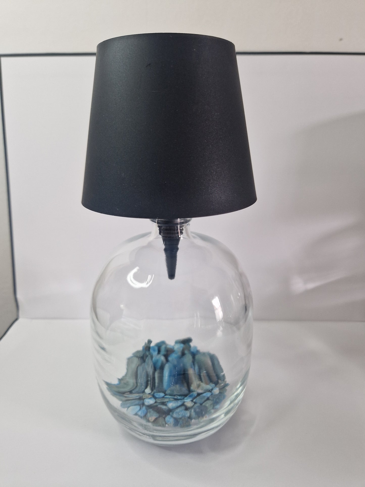 Glass bottle lamp with rechargeable black lamp shade