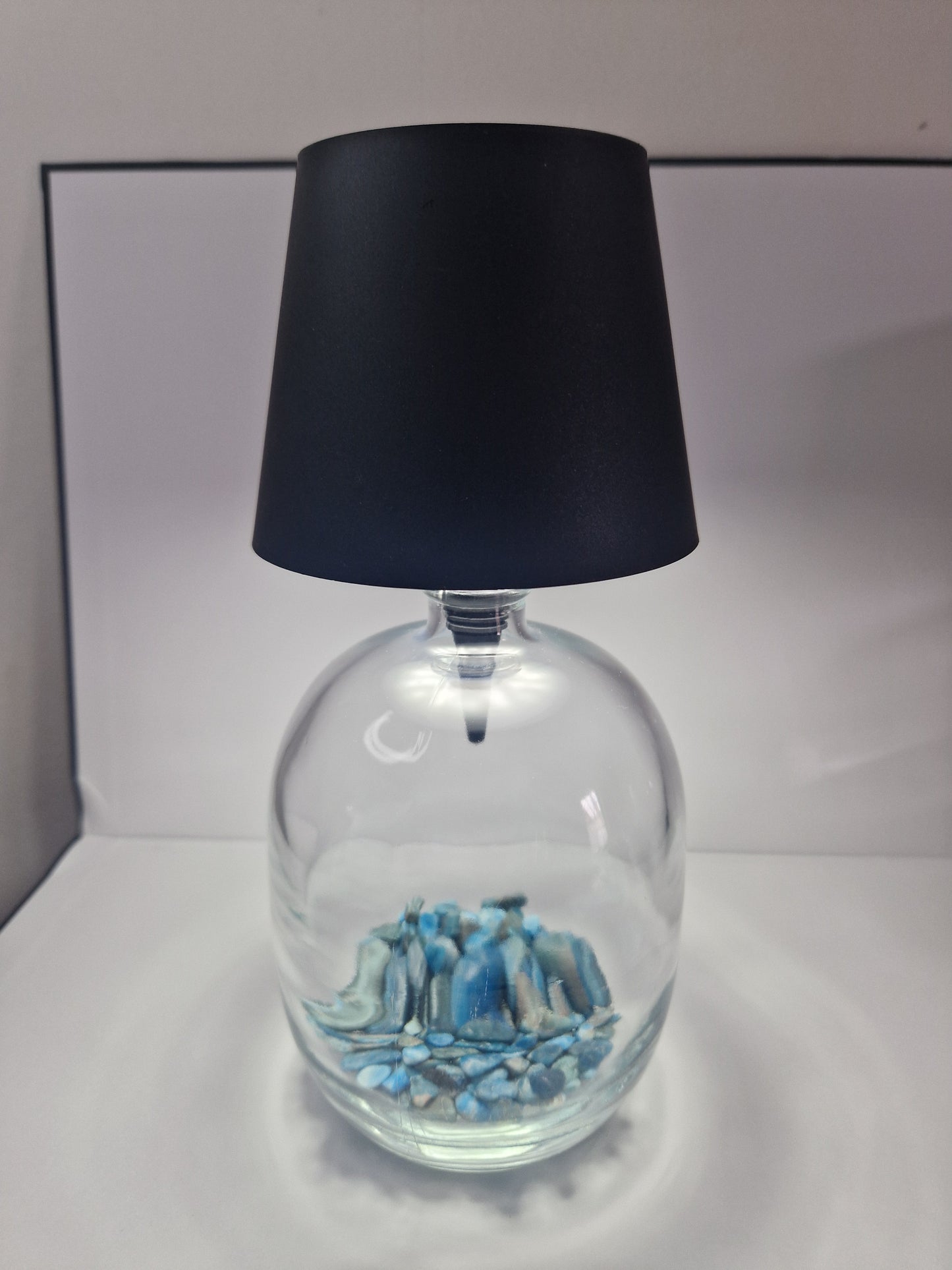 Glass bottle lamp with rechargeable black lamp shade
