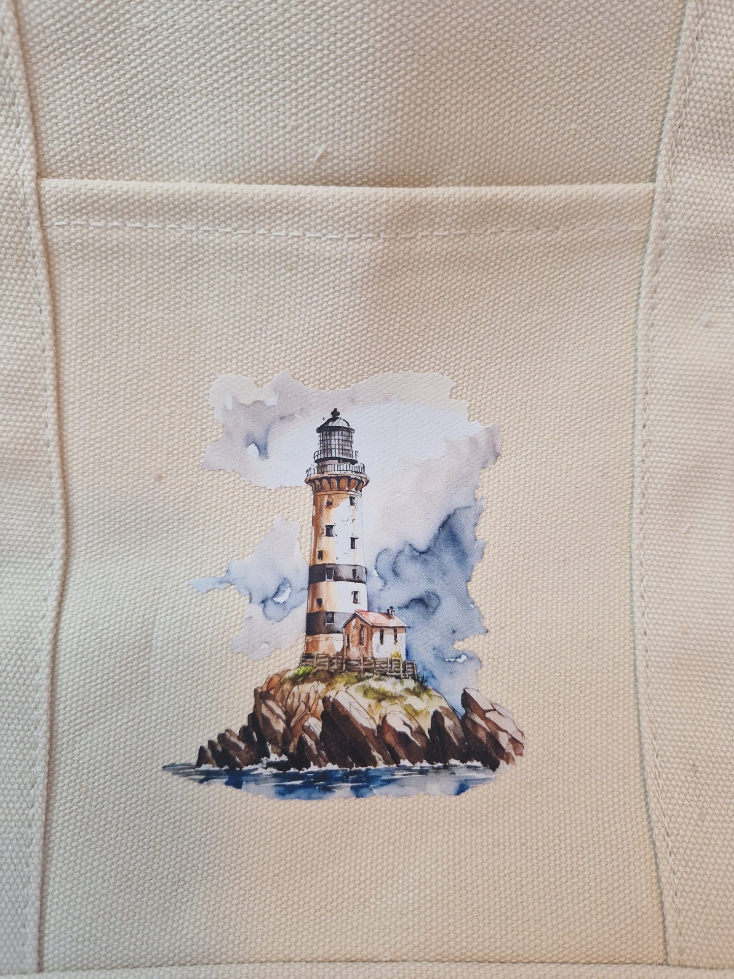 Lighthouse canvas tote bag with zip and front pocket