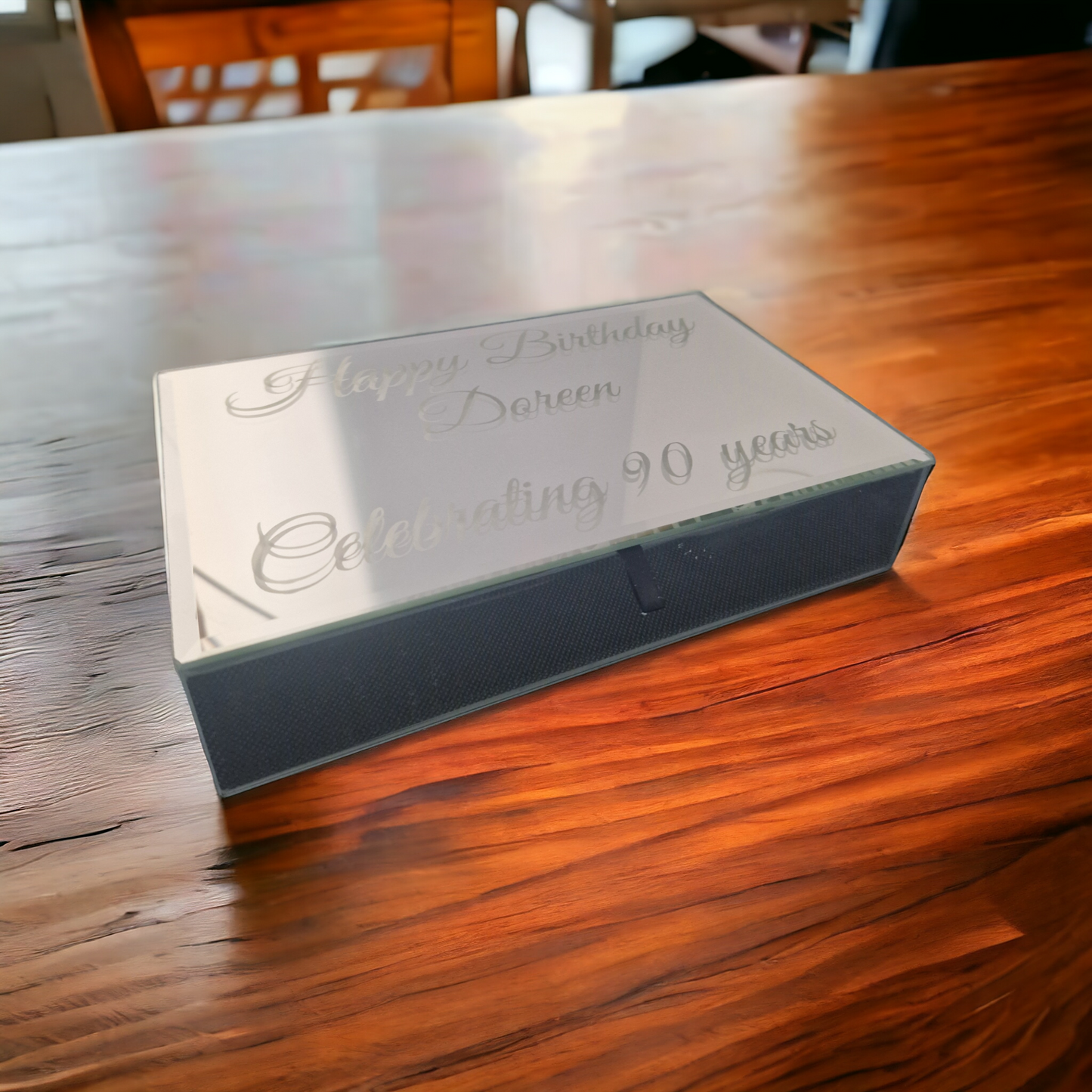 Etched Mirror box with velvet lining