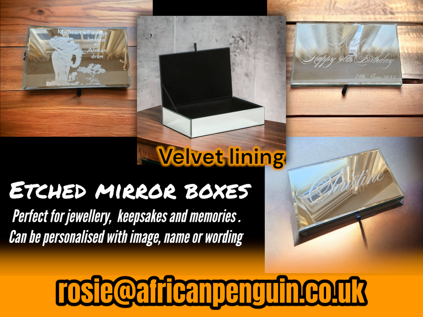 Etched Mirror box with velvet lining