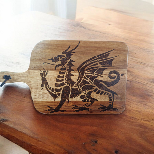 Large Handburned Large Welsh Dragon Wooden Cheese board