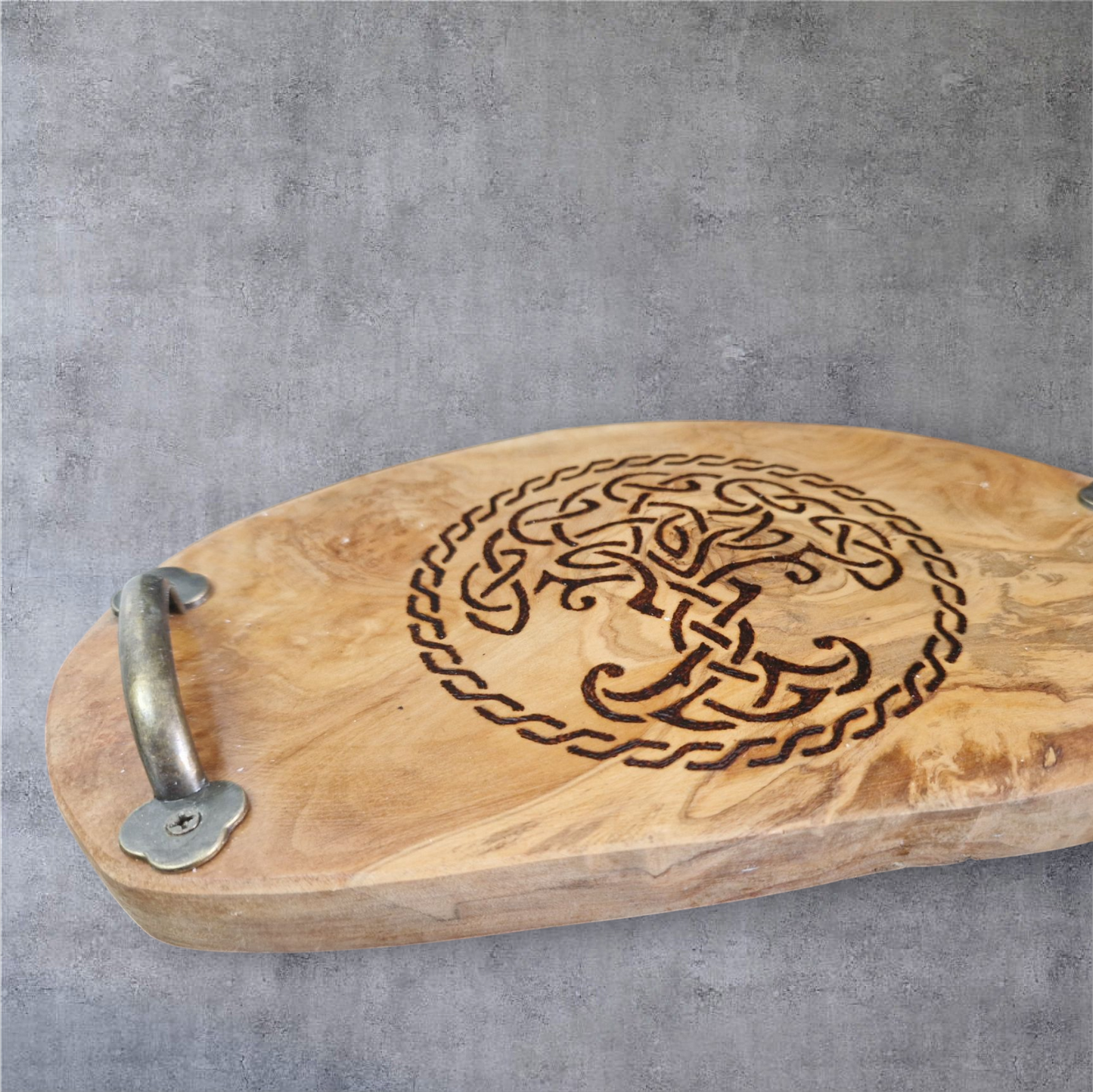 Handburned Celtic Olive wood tray