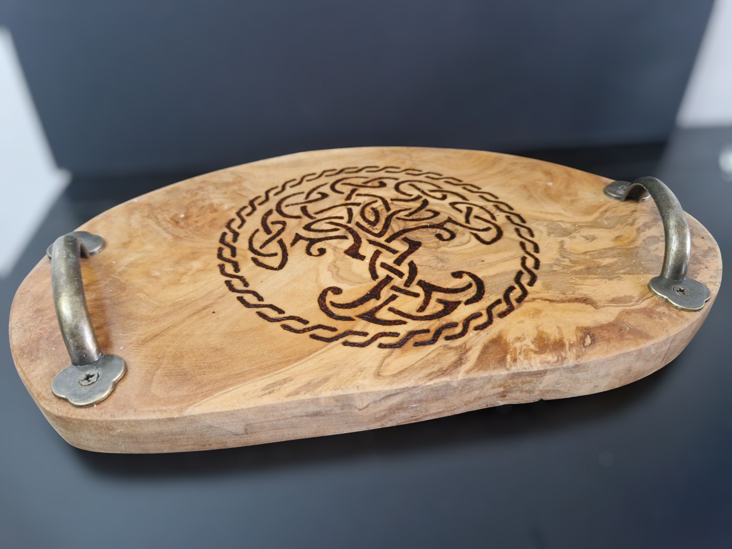 Handburned Celtic Olive wood tray