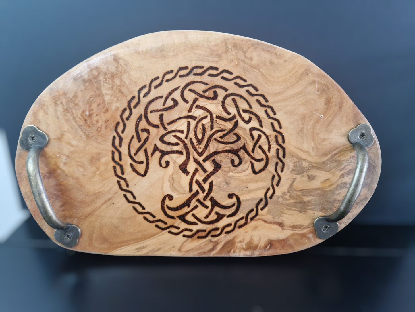 Handburned Celtic Olive wood tray