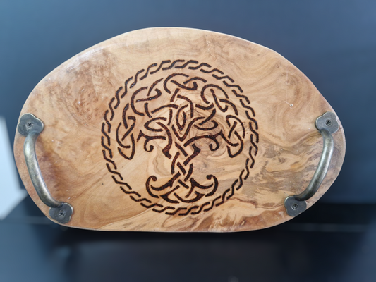 Handburned Celtic Olive wood tray