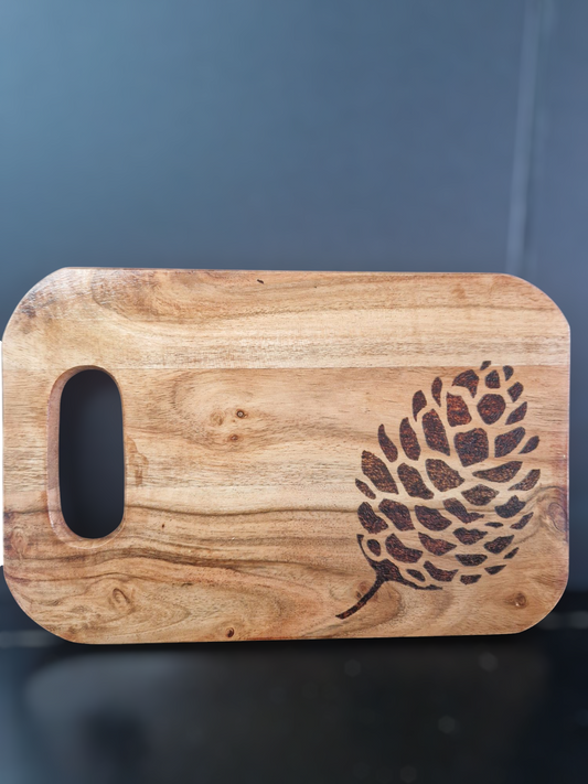 Handburned Pine cone Wooden Cheese board
