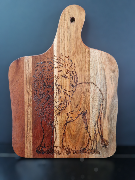 Handburned Wooden Lion Cheese board