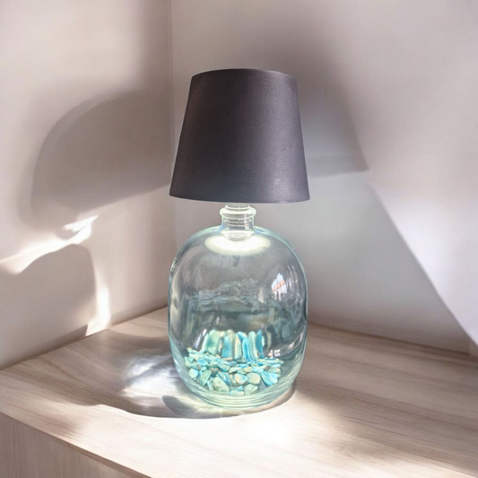 Glass bottle lamp with rechargeable black lamp shade