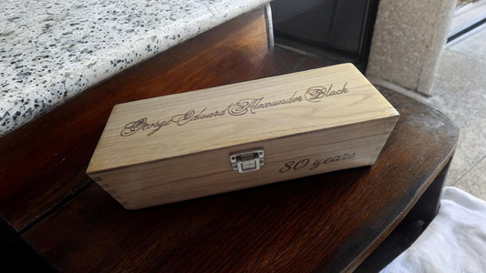Handburned wooden wine bottle box