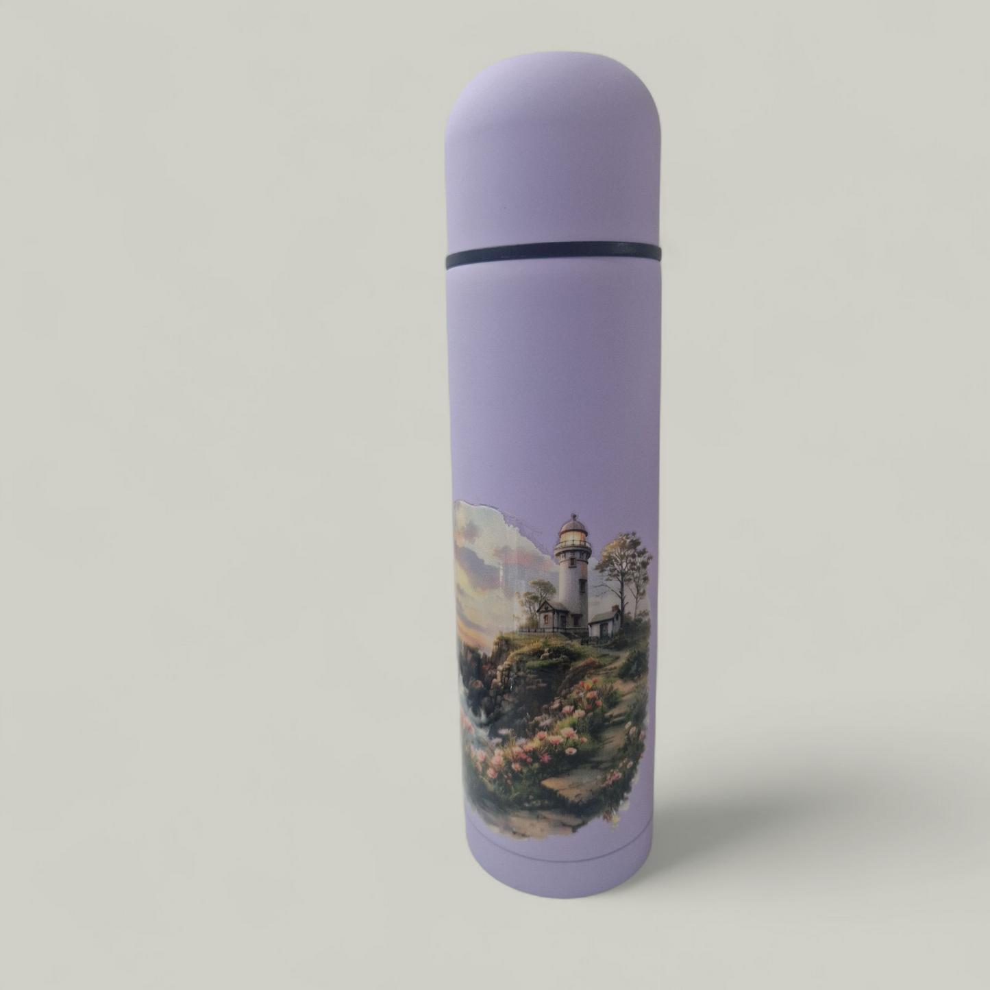 Soft pastel lighthouse thermos flask