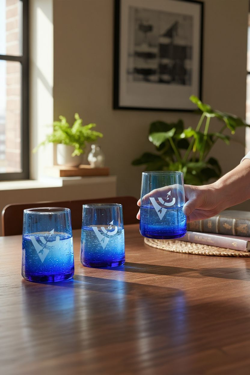Recycled blue glass tumblers- set of 2