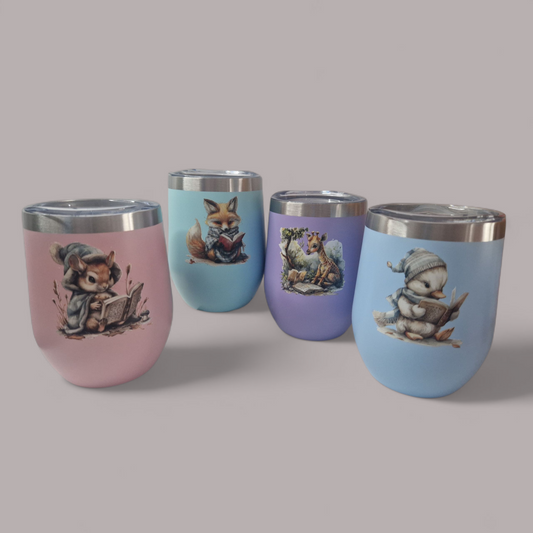 Soft Pastel Travel Mug- reading friends design