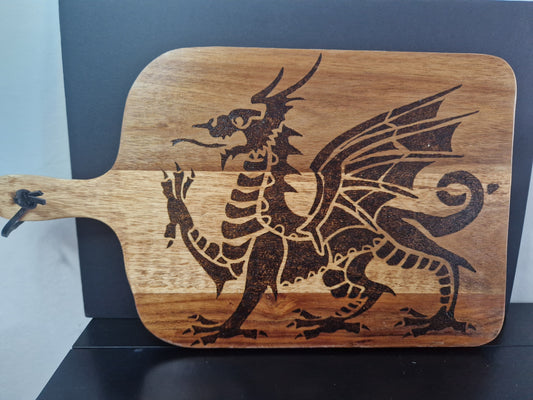 Large Handburned Large Welsh Dragon Wooden Cheese board