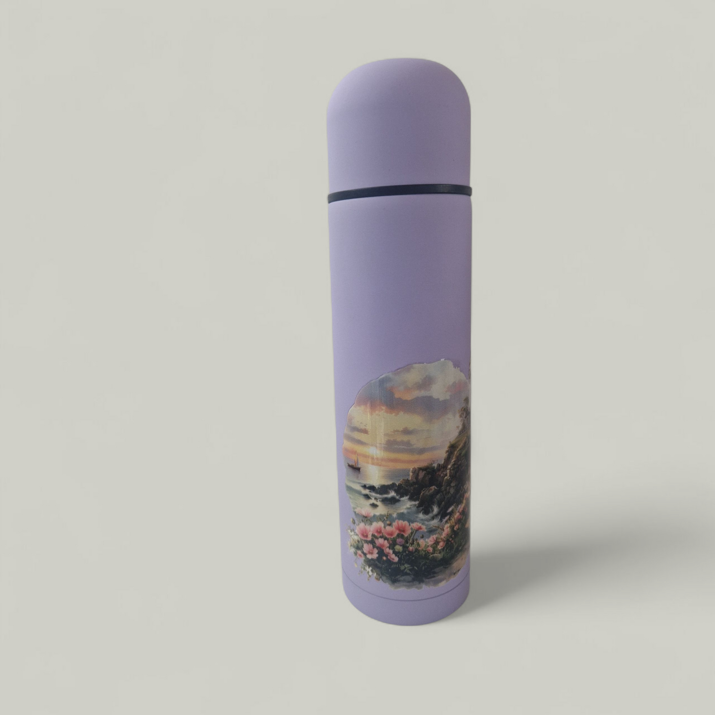 Soft pastel lighthouse thermos flask