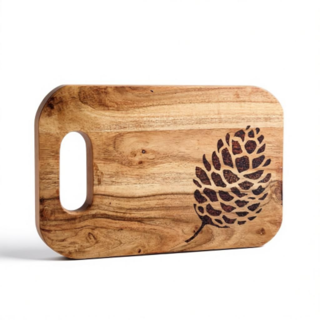 Handburned Pine cone Wooden Cheese board