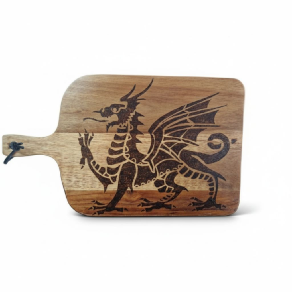 Large Handburned Large Welsh Dragon Wooden Cheese board