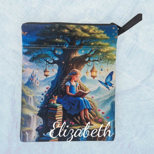 Personalised Fabric book bag with wrist strap
