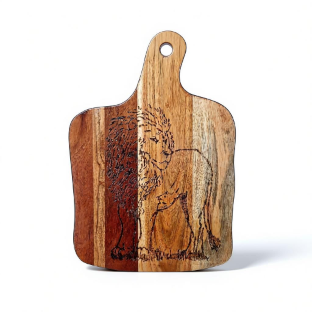 Handburned Wooden Lion Cheese board