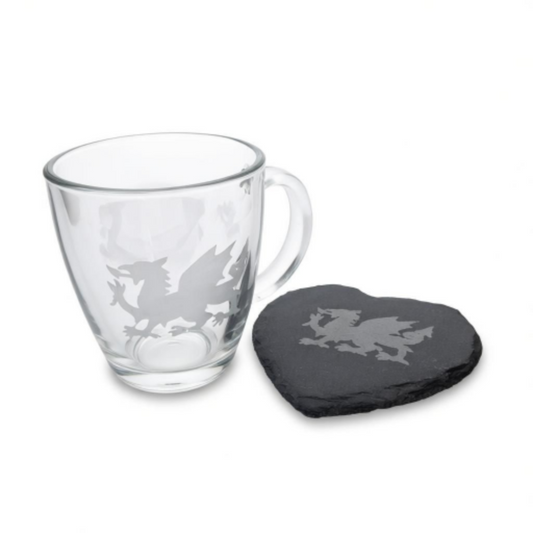 Welsh glass coffee mug and slate coaster gift box