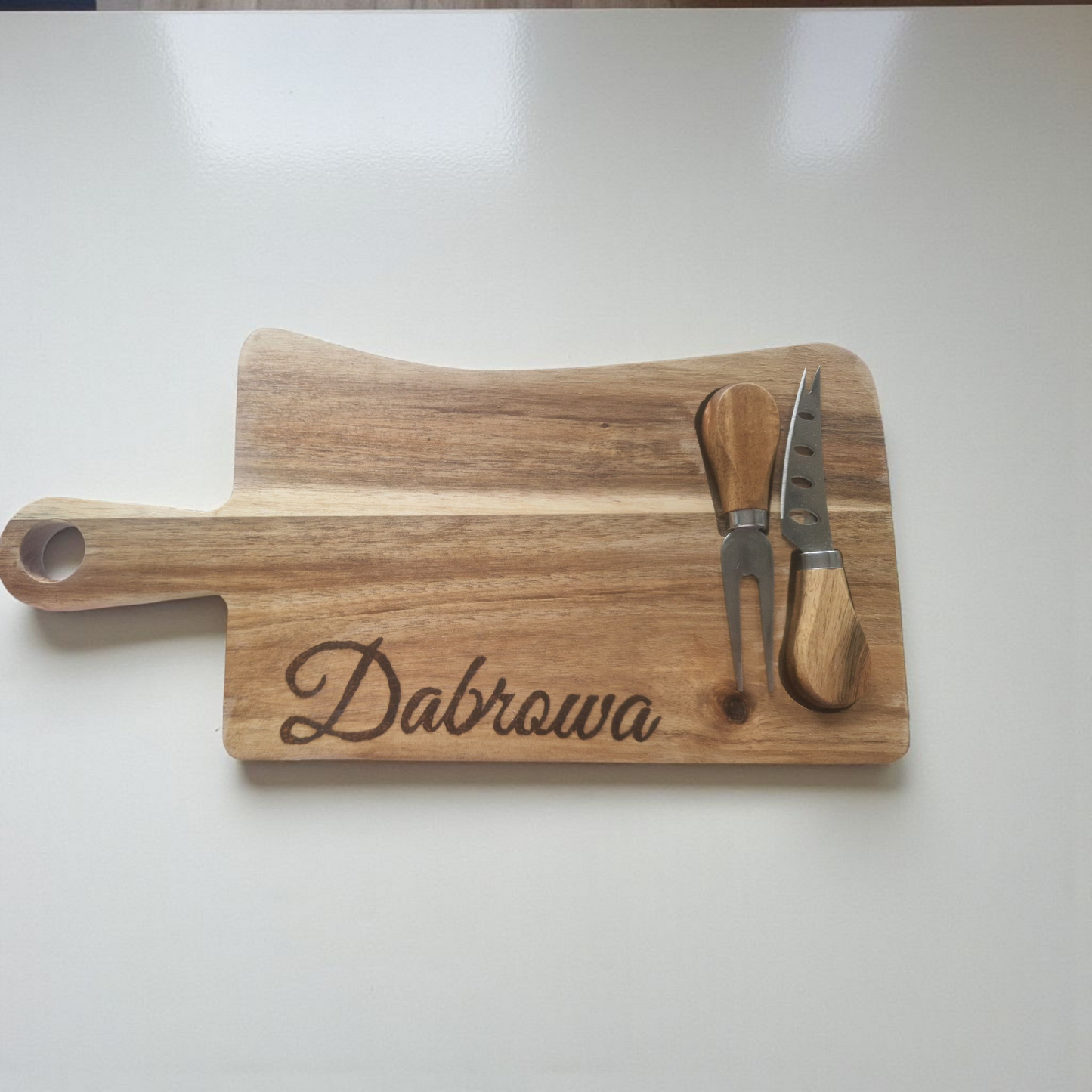 Personalised Acacia wood cheese board set