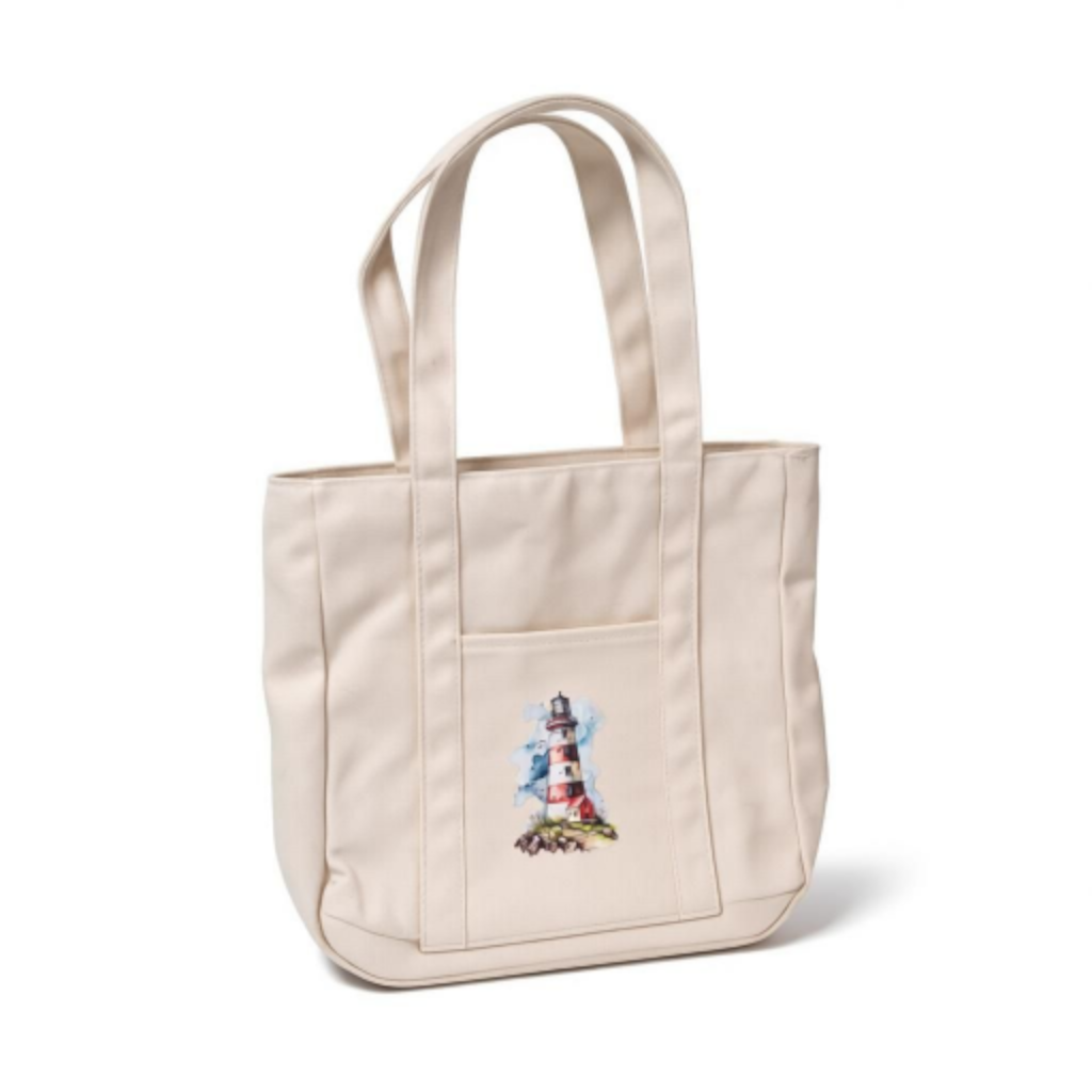 Lighthouse canvas tote bag with zip and front pocket