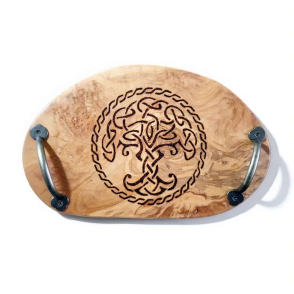 Handburned Celtic Olive wood tray